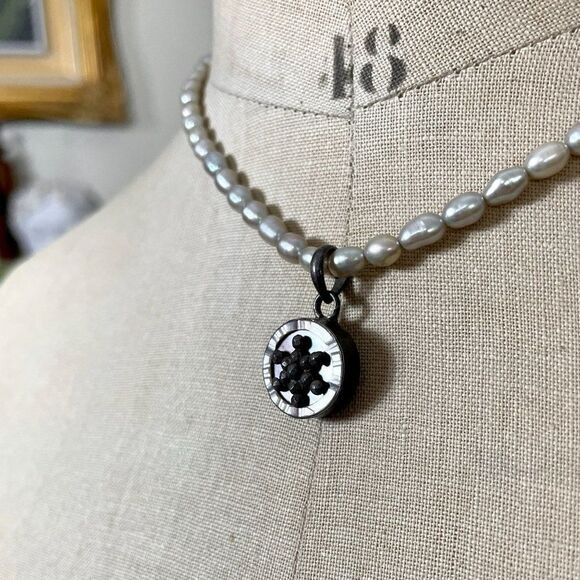 Vintage Sterling Silver Gray Potato Pearl 17" Necklace Faceted Star Abalone 925 - Picture 8 of 10